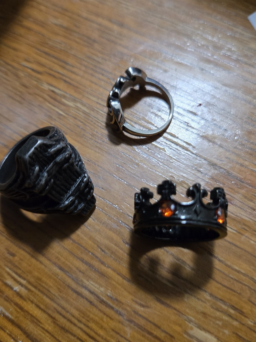3 for 1! GTHIC real stainless steel rings - artist made. Coffin, crown, batwings